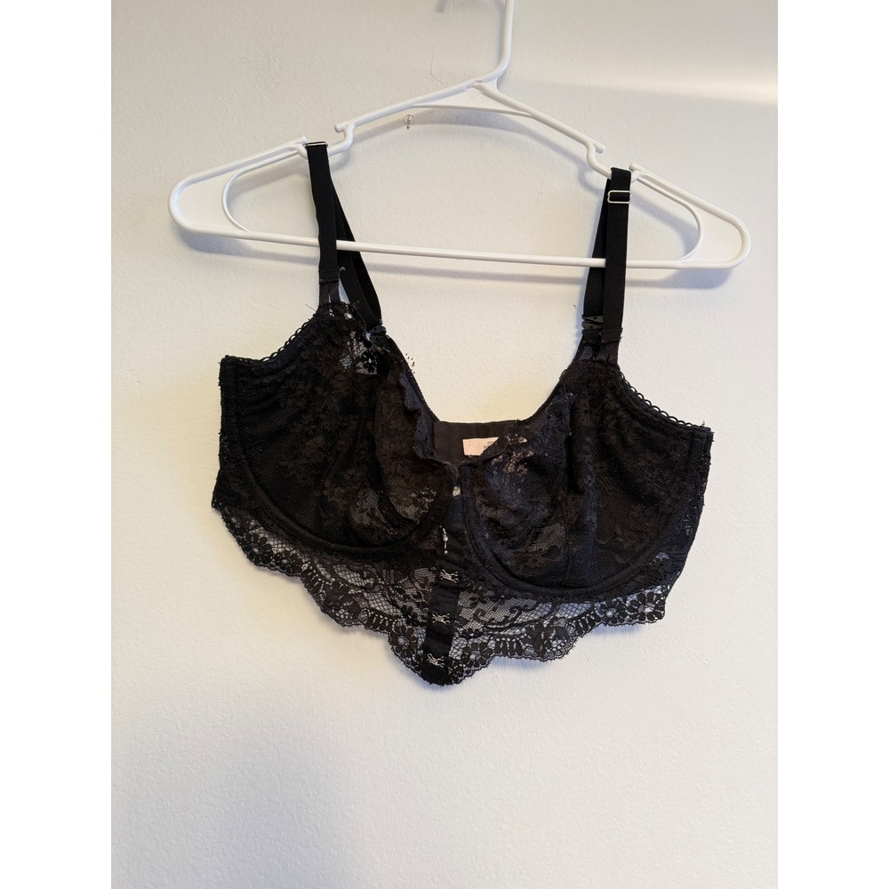 Victorias Secret Black Floral Lace Longline Underwire Bra 36DD